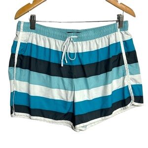 ATHLETA lined swim shorts size Large striped shorts elastic waist drawstring